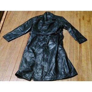 Vintage Y2K Genuine Leather Navarre Leather Company Black Belted Trench Coat L